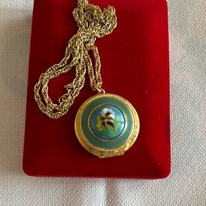 Hand Painted Floral Pendant Open Necklace 20”